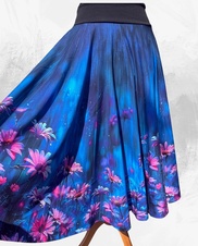 Dámská dlouhá kolová úpletová sukně,tajemné kopretiny